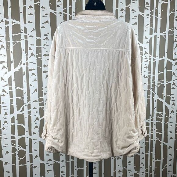 See And Be Seen Quilted Velour Jacket Shacket Ecru L - Picture 14 of 16